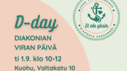 D-day eli diakonian viran päivä ti 1.9. klo 10-12 Kuohu, Valtakatu 10