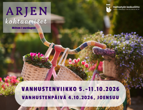 vanhustenviikko arjen kohtaamiset kukkia pyörässä aurinko paistaa