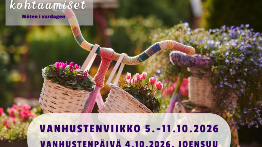 vanhustenviikko vanhustyön keskusliitto kukkia pyörässä aurinko paistaa